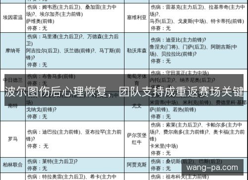 波尔图伤后心理恢复,团队支持成重返赛场关键 波尔图伤后心理恢复,团队支持成重返赛场关键